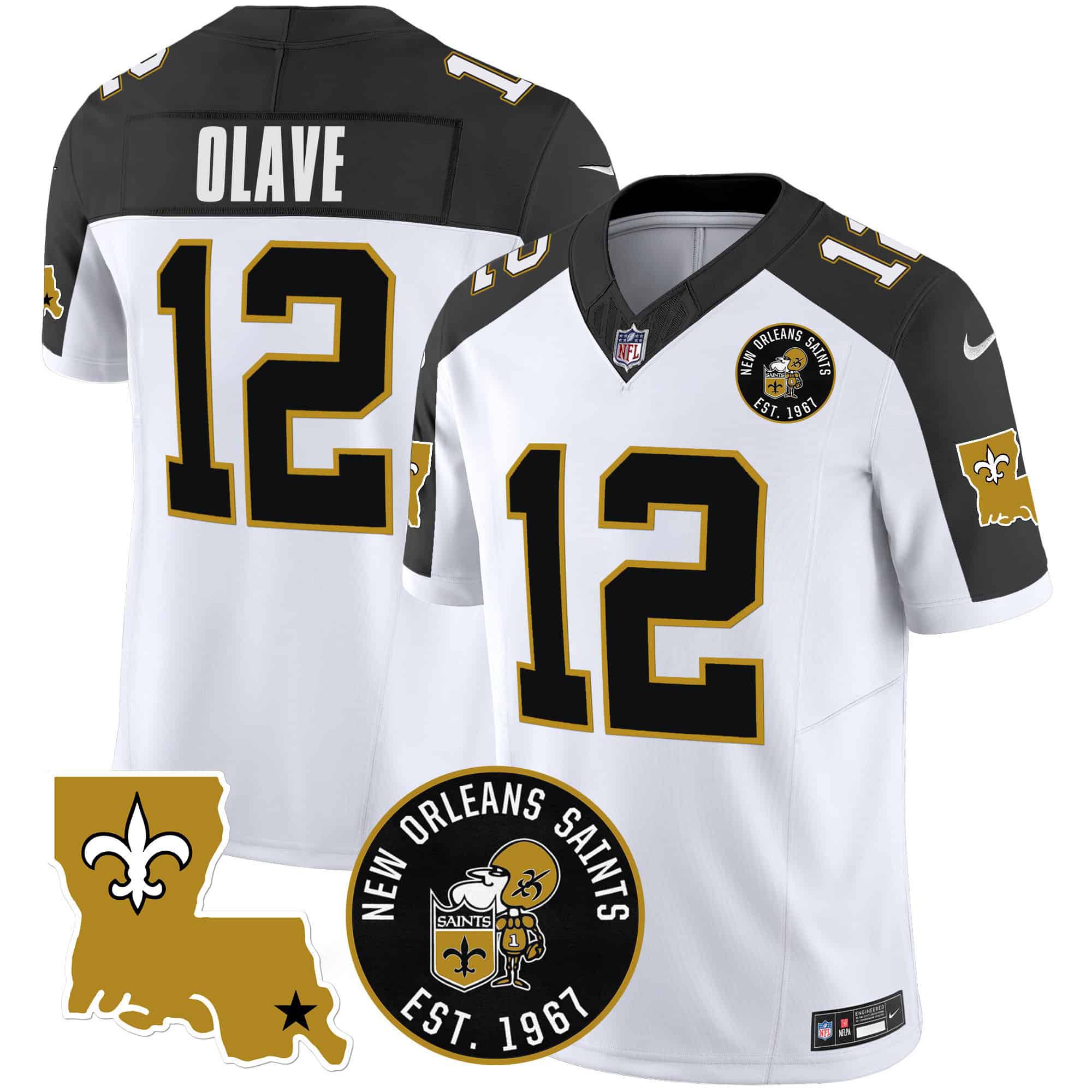 Men New Orleans Saints #12 Olave White 2024 Nike 1967 Patch Vapor Limited NFL Jersey style 1